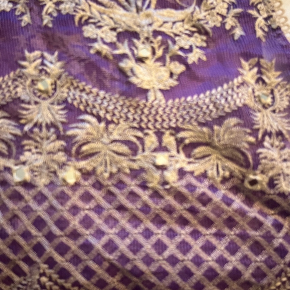 IDEAS Luxury Pret Embroidered Sheer Kurta | Black & Purple Khaadi Net | Small - Picture 10 of 10